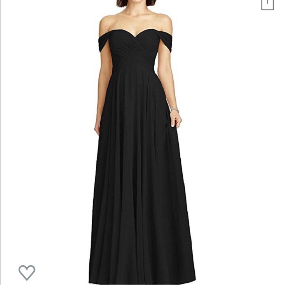 Off the shoulder chiffon black bridesmaid dress